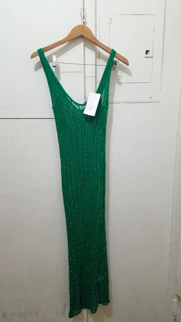 green emerald velvet dress Zara Rose Crochet Maxi Dress main image 1