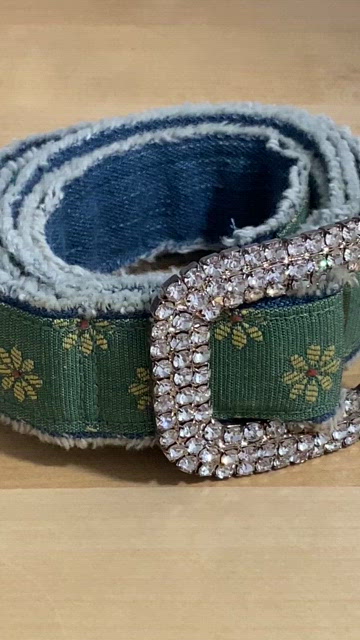 Accessories | Green Floral Fabric Belt With Crystal Buckle  display picture 1