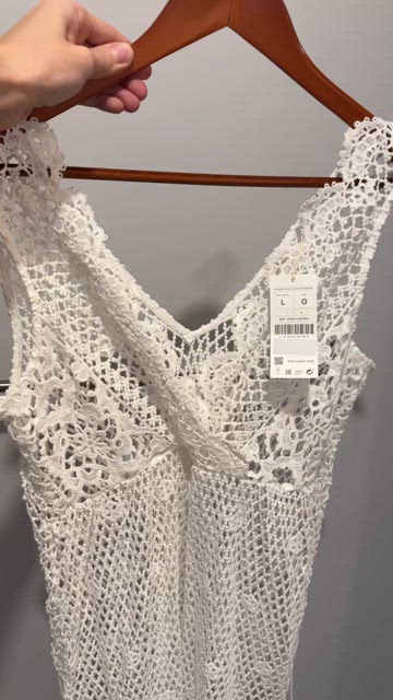 NWT! Oysho White Long Crotchet Dress! Size L.