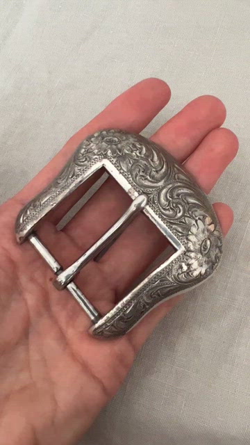 Vintage silver tone western floral square belt buckle repousse rope large 1.5” Amazon.com: Antique Silver Floral with Rope Edge Western  main image 3