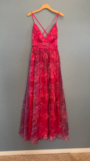 romance that wows magenta floral print organza maxi dress Caroline Garden Romance Magenta Floral Print Maxi Dress
