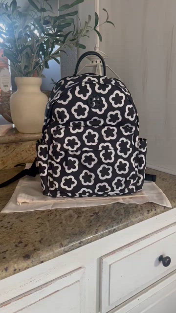 TORY BURCH• ELLA NYLON BACKPACK• IVORY BLACK FLORAL Tory Burch Nylon Printed Ella Tote 149670 French Cream The  main image 3