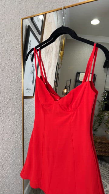 knee length dresses for ladies Red Cotton Mini Dress main image 0