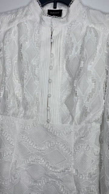 Bardot Remy White Lace Balloon Sleeve Ruffled Mini Dress, Ivory, Size 4 (US  S)