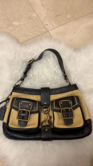 未使用級 黒 vintage coach old straw bag かごバッグ Coach Legacy Straw Exterior Bags & Handbags for Women for