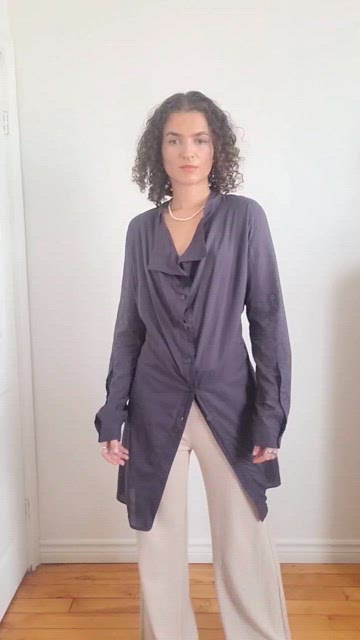 SARAH PACINI PURPLE MADE IN ITALY 100% COTTON ASYMETRICAL BUTTON UP BLOUSE