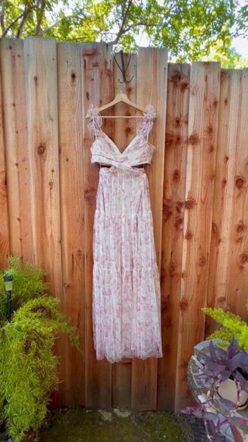 chinese dress ladies Blush Floral Tulle Maxi Dress with Criss Cross Back