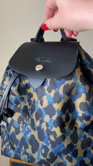 Longchamp Le Pliage Leopard Print Small Leather-Trim Backpack Blue Longchamp Le Pliage Leopard Print Small Leather-Trim  main image 4