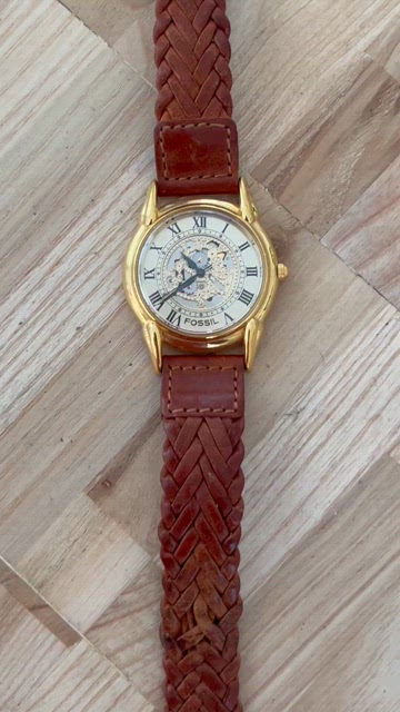 Vintage Fossil Skeleton Watch SK-5139 Gold Tone Brown Leather Tested new battery Fossil Skeleton Wristwatches | eBay main image 4