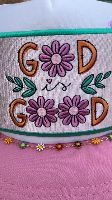 God Is Good Pink Floral Patch Trucker Hat Cap with Floral Chain il_1080xN.5990768452_nfir.jpg main image 4