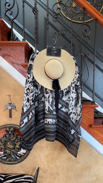 *New* Vince Camuto Tropical Style Ruana and Floppy Hat with Matching Band & Bow Vince Camuto Floral Scarf Print Ruana & Straw Hat Set  main image 2