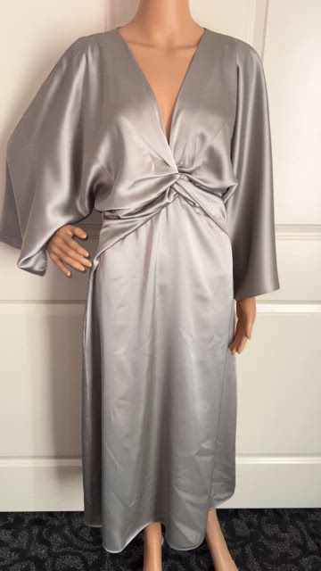 zara knotted satin effect dress Zara KNOTTED SATIN EFFECT DRESS, Round neck midi