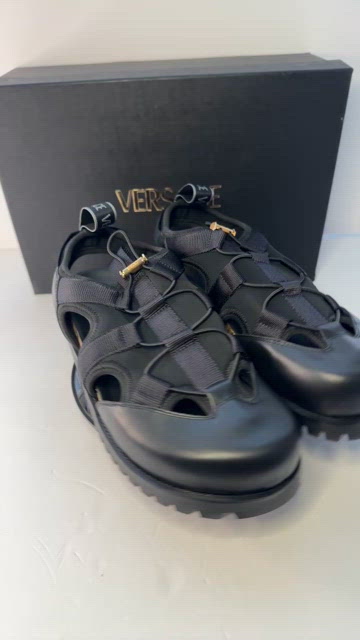 ? - New Authentic Versace logo-debossed caged sandals Versace Logo-Debossed Caged Sandals In Black - 60% Off  main image 2