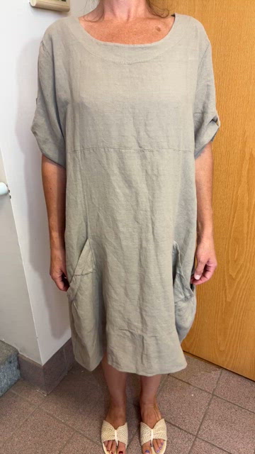 a line linen dress with sleeves 100% Linen A-Line Drawstring Waist Midi Dress DIXIE, Pastel Pink / S main image 0