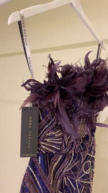 Gown Purple Glitter Feathers Dress