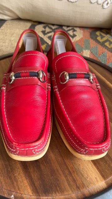 Gucci | Shoes | Gucci Red Leather Horse Bit Mens Loafers 5 D 