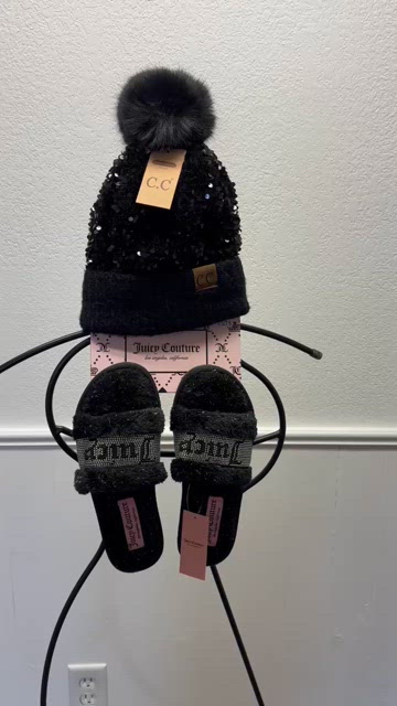 Bundle Offer Juicy Couture Black Fuzzy Slides Sz 6.5-7.5, CC Black Sequin Beanie CHANEL | Accessories | Bundle Offer Juicy Couture Black  main image 4
