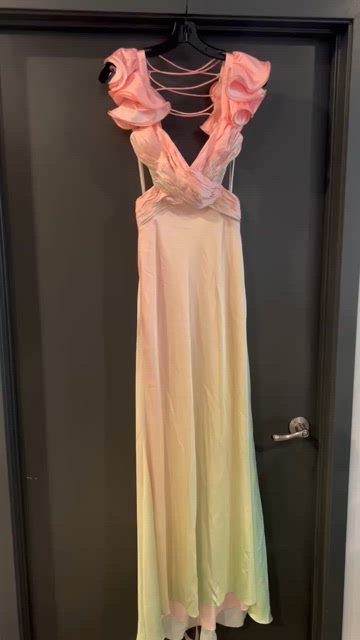Mac Duggal Charmeuse Ruffle-Strap Maxi Dress in Pink Green Size 2 NEW With  tags!