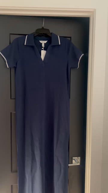 SPANX AirEssentials Pique Polo Midi Dress Timeless Navy white stripe NEW NWT