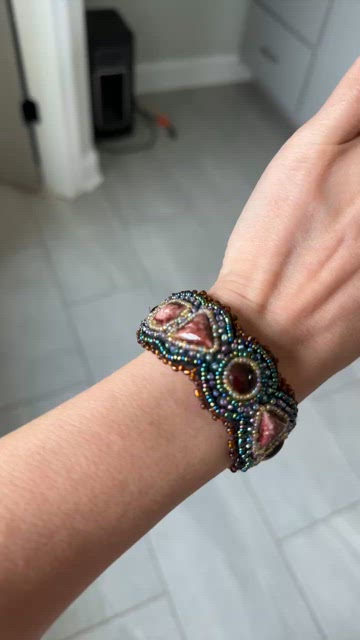 Ornate Beaded Bohemian Eclectic Cuff Bracelet Turquoise Flower Fabric Cuff Bracelet Artisan Made Per Pc  main image 4