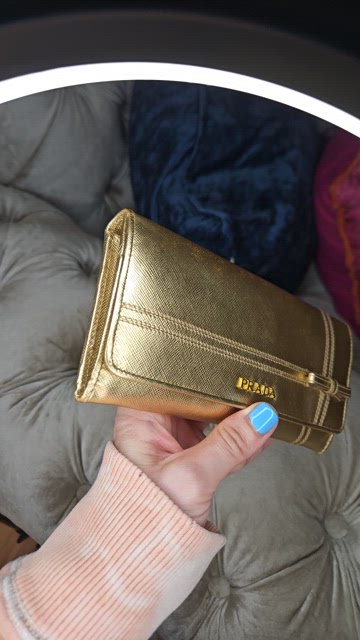 Prada | Bags | Prada Gold Leather Wallet With Metallic  display picture 1