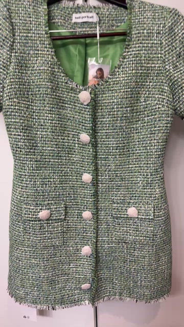 (BRAND NEW)Self-Portrait Green Boucle Mini Dress