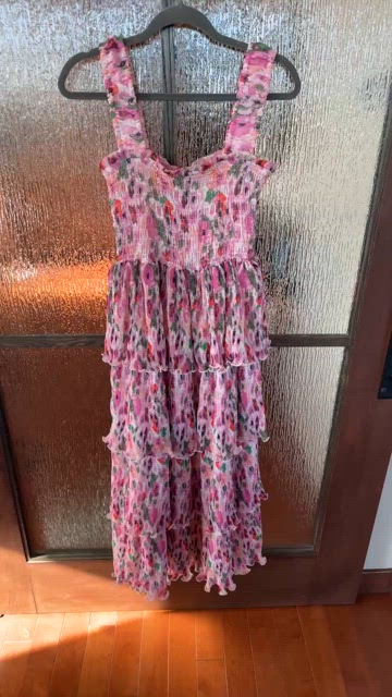 ganni pink tiered dress GANNI Pink Layer Midi Dress GANNI