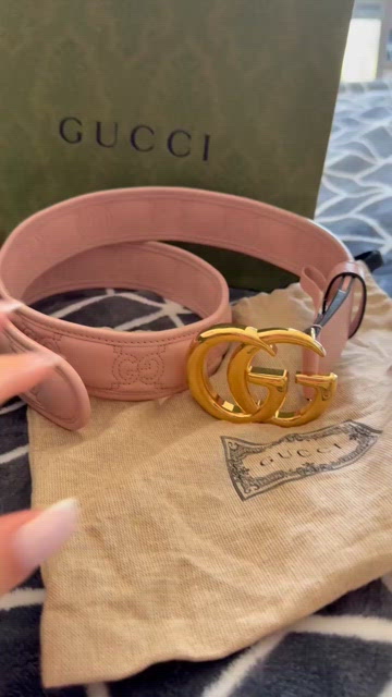 Gucci | Accessories | Gucci Blush Leather Belt With Gold Gg  display picture 1