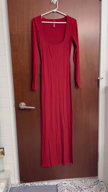 skims long sleeve dress red Skims Soft Lounge Long Sleeve Dress In Bordeaux