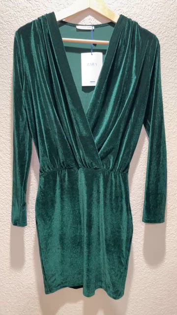 Zara Green Velvet Long Sleeve Bodycon Dress