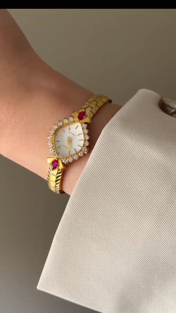 Elegant 18k Gold Plated Diamond Bracelet Watch With Genuine Pink Rubies PATEK PHILIPPE ROSE GOLD, DIAMOND AND RUBY, REF. 2274  main image 3