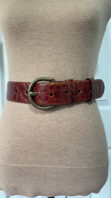 VTG Johnny Farah Wide Waist Oversized Cognac Brown Croc Embossed Leather Belt S Accessories | Vtg Johnny Farah Wide Waist Oversized Cognac  main image 2