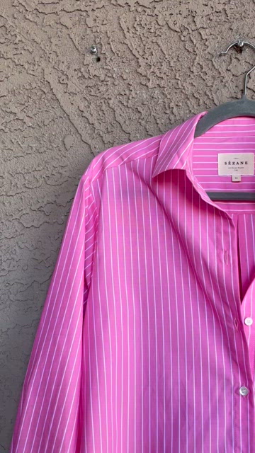 Sezane | Tops | Sezane Pink White Striped Oversized Button Down