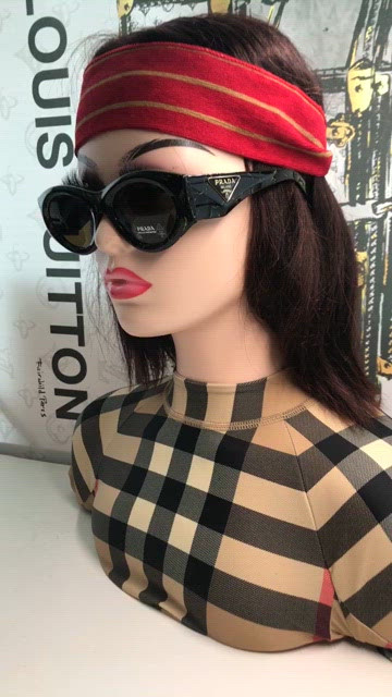 New Authentic Prada SPR 20Z Acetate Oval Symbole Sunglass– Black &Green Marbles\
