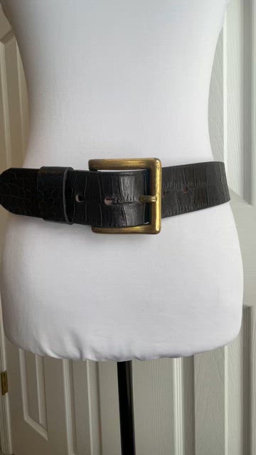 Accessories | Italian Leather Black Crocembossed Wide Waist  display picture 1
