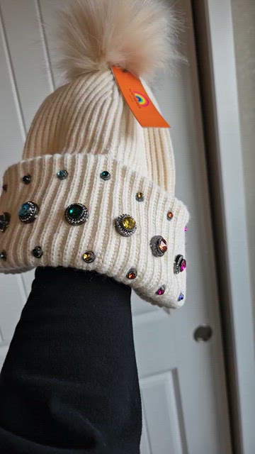 Kurt Geiger Cream Beanie with Multicolor Stud Embellishment Kurt Geiger | Accessories | Nwt Kurt Geiger Metallic Beanie  main image 2