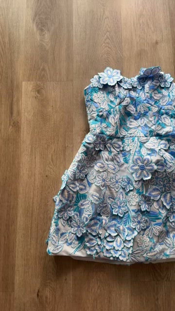 elliatt roseate blue 3d floral lace strapless mini cocktail dress size XXS  NEW