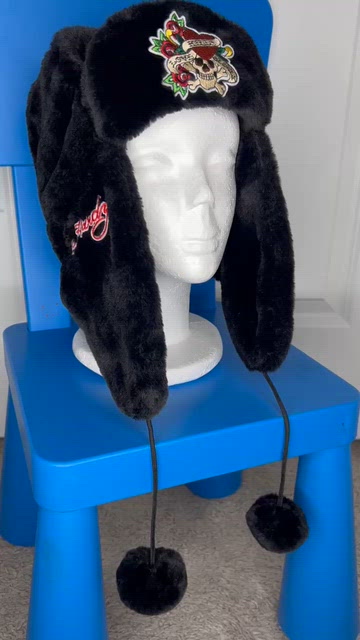 Ed Hardy Women\'s Trapper Hat Black Faux Fur Pompoms Love Kills Skull| Ed Hardy | Accessories | Ed Hardy Womens Trapper Hat Black  main image 2