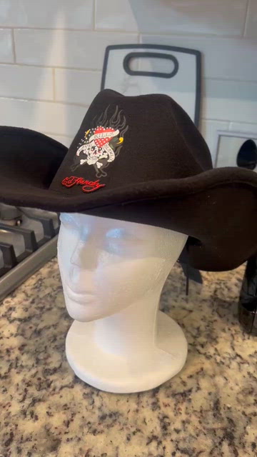 Ed Hardy Unisex Black Western Cowboy Hat Ed Hardy Black Skull Heart Tiger Snapback Hat Bling Vintage  main image 2
